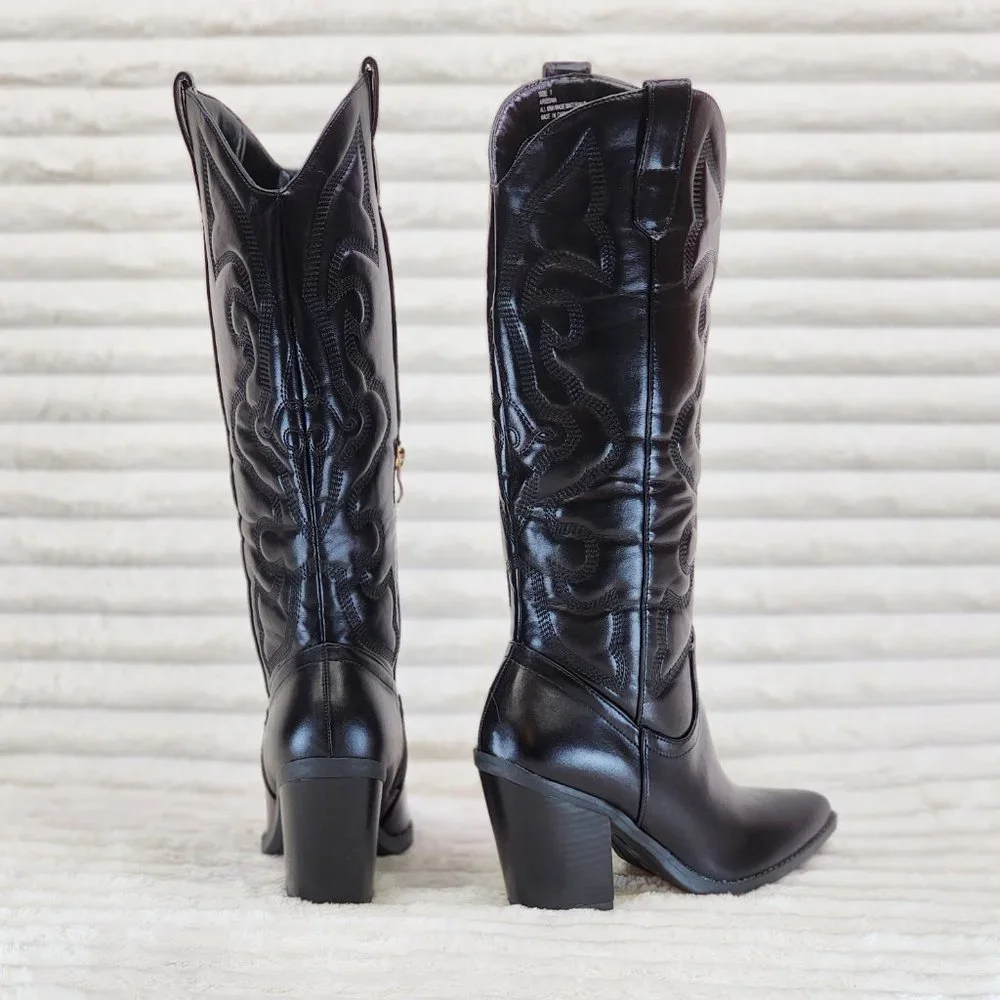 Electric Cowboy Jet Black Matte Western Knee High Cowgirl Boots Jet Black - Picture 6 of 15
